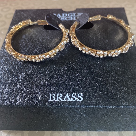 Badgley Mischka Rhinestone & Brass 1-1/2" Hoop Earrings - Picture 4 of 12